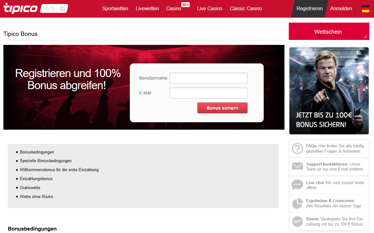 Willkommenspaket Sportwetten Tipico